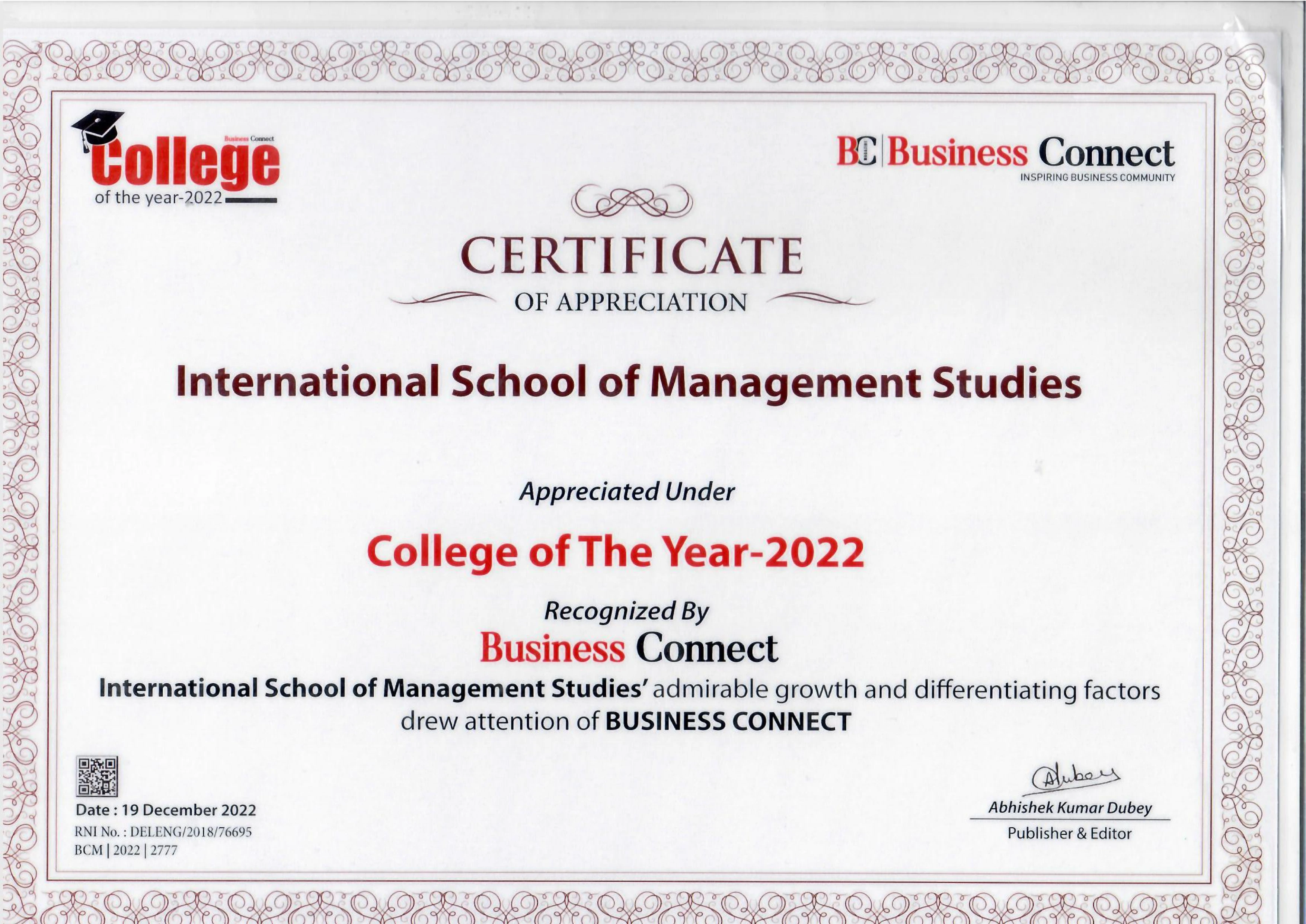 ISMS award certificate 8